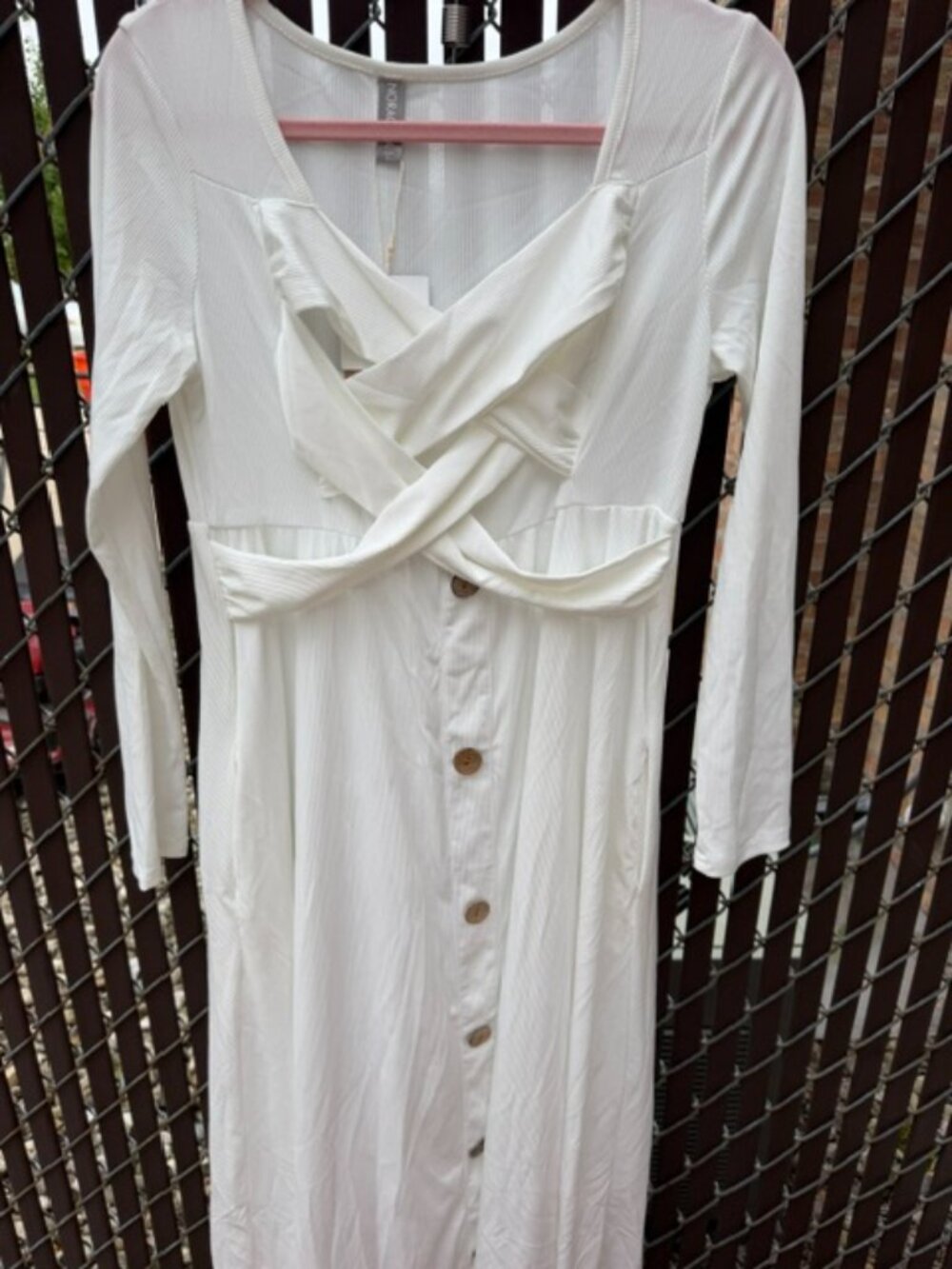 Noracora white ribbed top or dress crisscross front wrap detail NWT Women XL